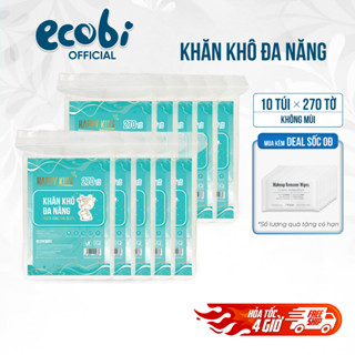  Thùng 10 Túi Khăn Vải Khô Đa Năng Cho Bé Happy Kids Túi 270 Tờ Không Mùi Không Parabens 