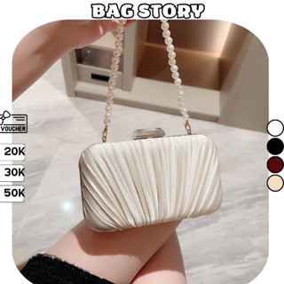 Túi xách nữ phối quai ngọc dáng chữ nhật gấp nếp sang trọng đi chơi đi tiệc chụp hình sang chảnh BAGSTORY TX-155