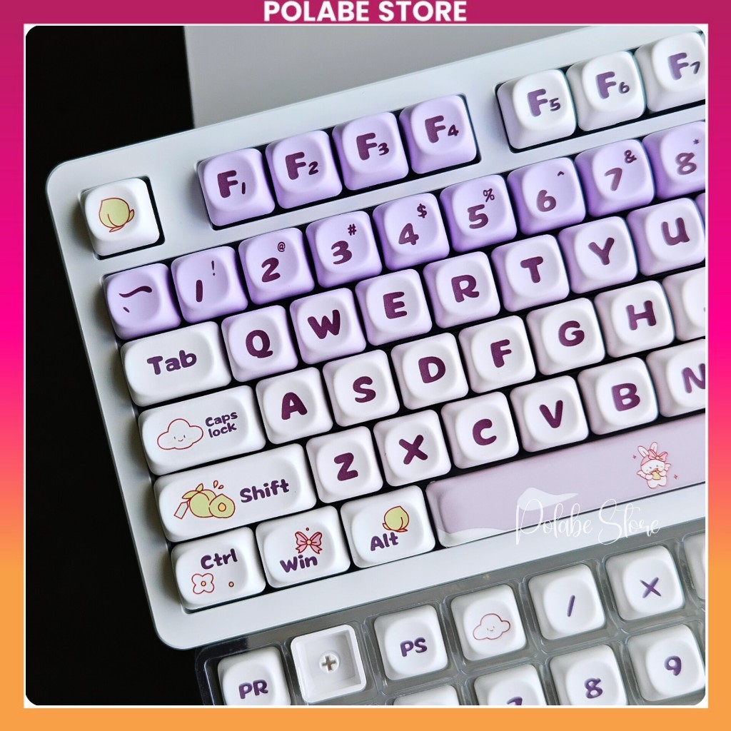 Keycap Purple Peach MOA Profile bàn phím cơ Polabe Commerce Keycap PBT Dyesub chất lượng