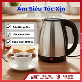 Ấm Siêu Tốc Đun Nước 1.8L, Chất Liệu Inox 2 Lớp, Sôi Nhanh Và Tiết Kiệm Điện , Tự Ngắt Công Suất 1500W An Toàn Tiện Dụng