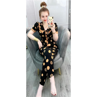  Đồ Bộ Dài Lụa Mango cổ lượn tay nhún 