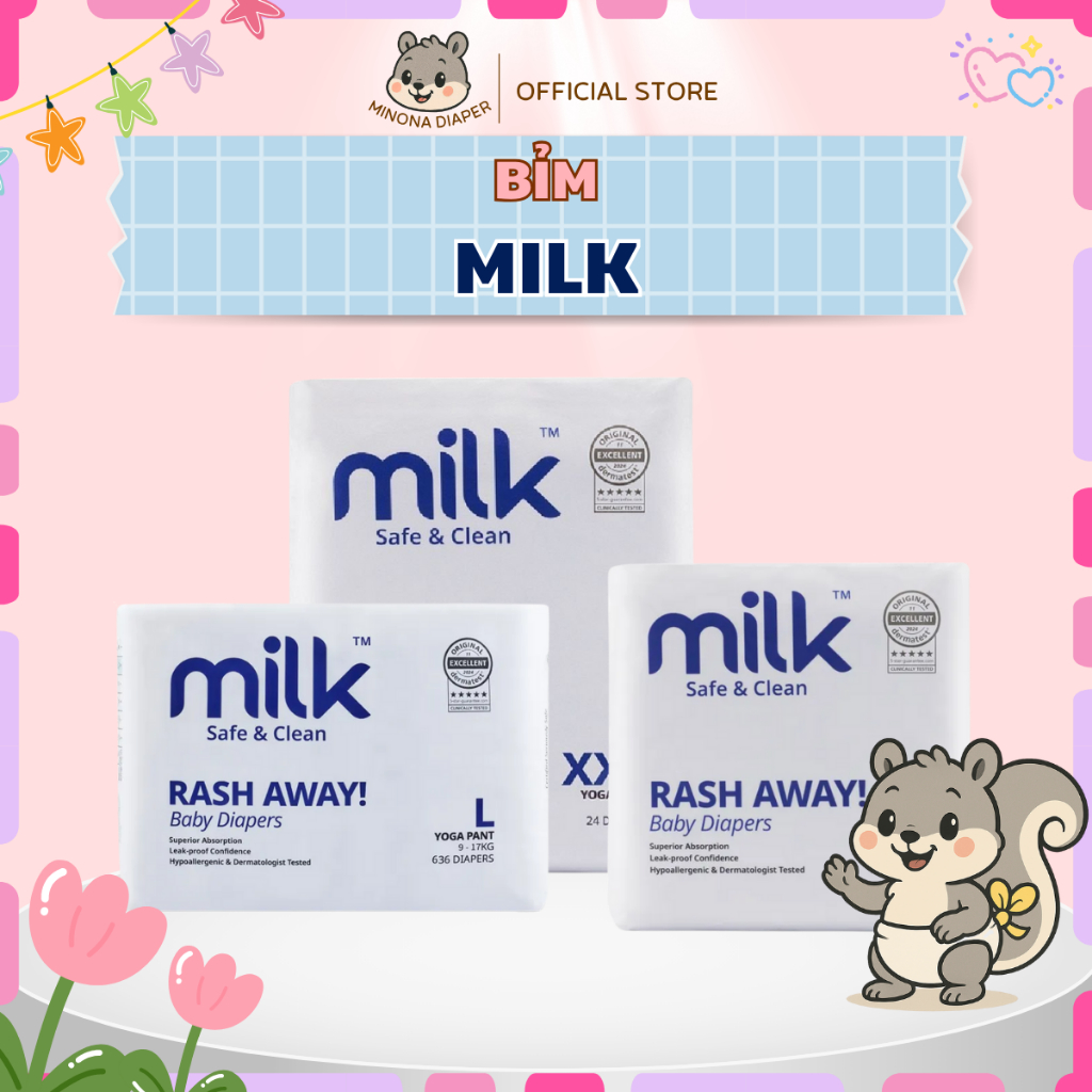 [COMBO 4 BỊCH] Bỉm thuần chay MILK nội địa Malaysia cho bé | Minona Diapers