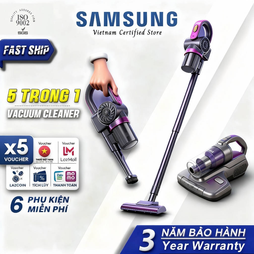【Bảo hành 3 năm miễn phí 】 Máy hút bụi cầm tay /Bao gồm 6 phụ kiện / Máy hút bụi không dây vacuum cleaner