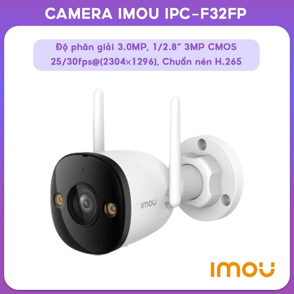 Camera IMOU ngoài trời IPC-F32FP 3MP (BULLET 2E) chuẩn chống nước IP67 tích hợp đèn báo