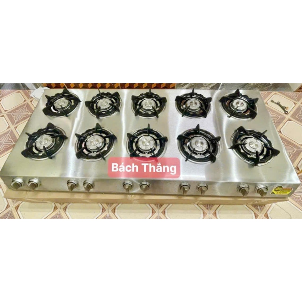 Bếp Gas 10 Lò Vuông Đầu Đốt Inox 304 mỳ cay bánh xèo