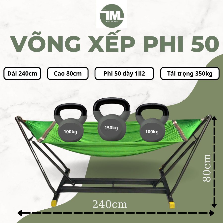 Võng xếp May Victory khung sắt vuông phi 50 sơn tĩnh điện 5 lớp tăng độ bền…