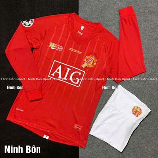  Bộ Quần Áo Bóng Đá Dài Tay CLB Manchester United 2008 Mẫu RONALDO - Vải Polyester Thái Cao Cấp 