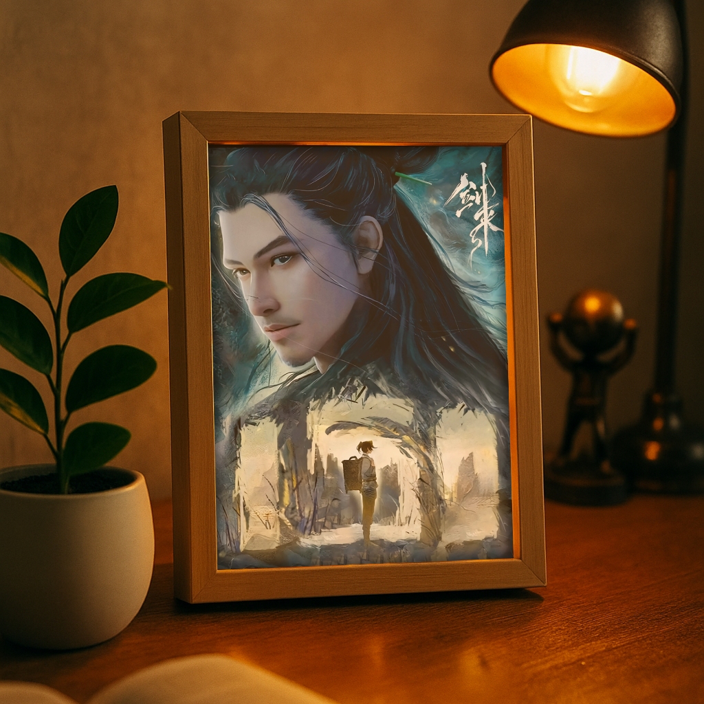 Tranh đèn led 3D Kiếm Lai để bàn, tranh đèn Bất Lương Soái phát sáng Anime treo tường làm quà tặng