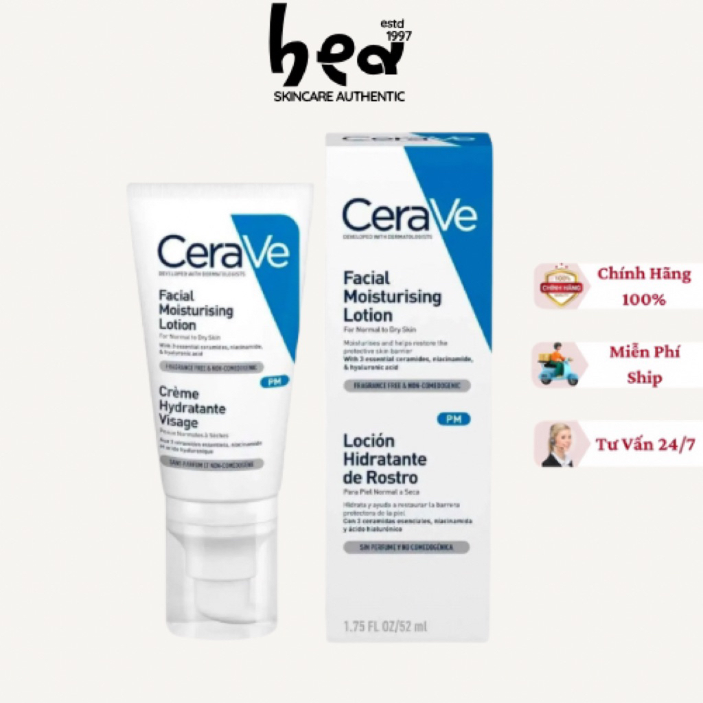 [Chính Hãng] Kem Dưỡng Ẩm Cerave Ban Đêm Phục Hồi Da 52ml cho mặt CeraVe Facial Moisturising Lotion 