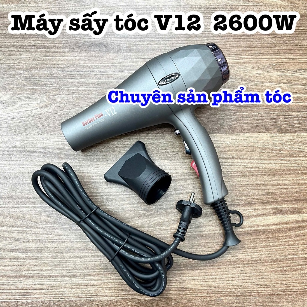 ✅Barber Plus Máy sấy tóc V12 2600W cao cấp 3m3 và 2 đầu sấy tạo kiểu cho mái tóc bóng mượt và không bị xoăn rối