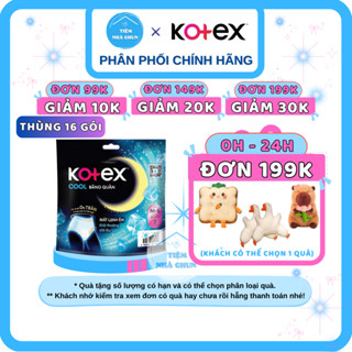  CHE TÊN - SỈ Thùng 16 Gói Băng Quần Kotex Cool - Gói 2 Miếng BVS Kotex Ban Đêm Dạng Quần Size M-L 