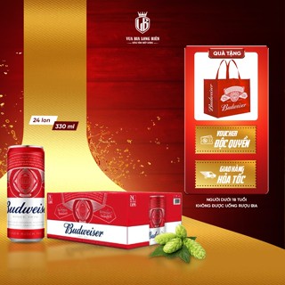  Thùng 24 Lon  Bia Budweiser 330ml – Bia Mỹ Chính Hãng Nồng Độ 5% Hương Vị Đậm Đà,Sảng Khoái 