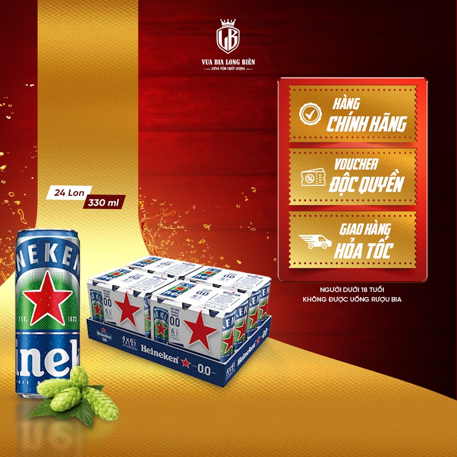 [Thùng 24 Lon] Bia Heineken 0.0% 330ml – Bia Không Cồn Hà Lan Chính Hãng, Hương Vị Tươi Mát Tự Nhiên
