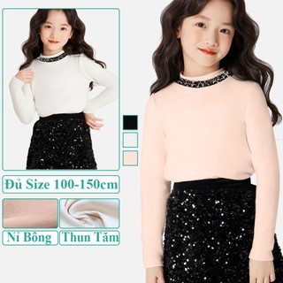  Áo Nỉ Bông Và Thun Tăm Thu Đông Tay Dài Viền Kim Sa Cho Bé Gái KooKoo Áo Giữ Nhiệt Mùa Đông Cho Bé Gái 