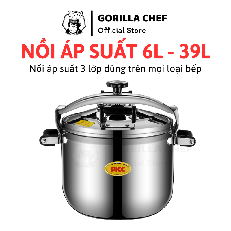 Nồi áp suất bếp từ 3 đáy 6.5L - 39L Gorilla Chef 3 cấp độ bảo vệ an toàn