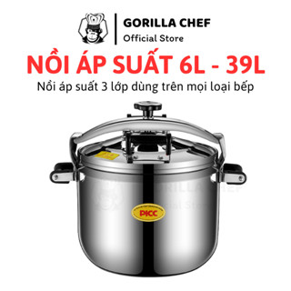 Nồi áp suất bếp từ 3 đáy 6.5L - 39L Gorilla Chef 3 cấp độ bảo vệ an toàn