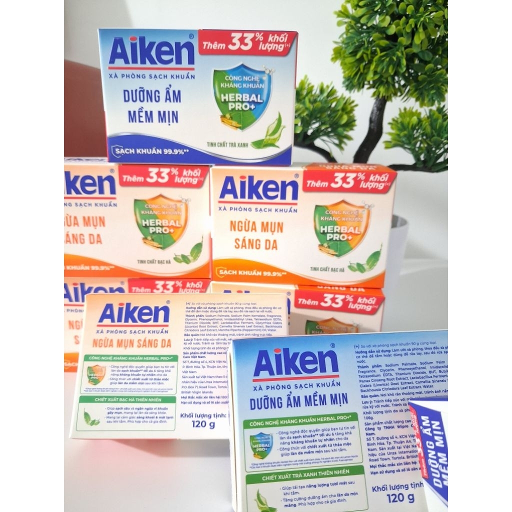 Xà bông kháng khuẩn AIKEN 90g tặng kèm 33% trọng lượng