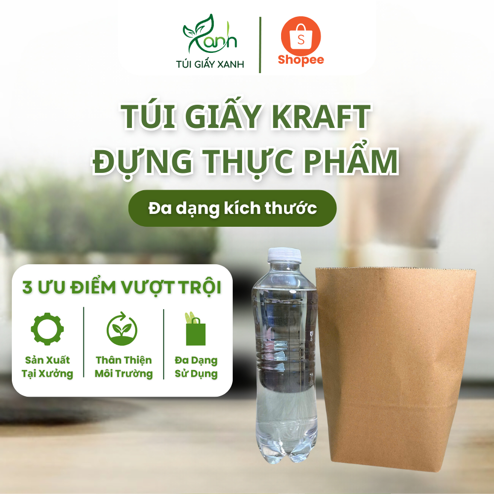Túi giấy Kraft cao cấp nhiều size đựng thực phẩm gà rán, khoai tây chiên định lượng giấy 90 gsm