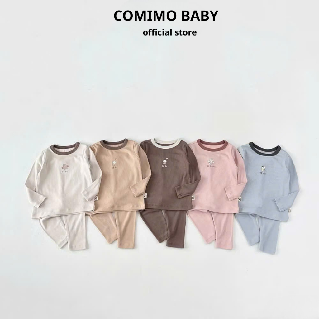 Bộ Dài Tay Thun Tăm In Hình Ngộ Nghĩnh COMIMO BABY – Mềm Mịn, Mát Dịu, Bé Mặc Là Thích