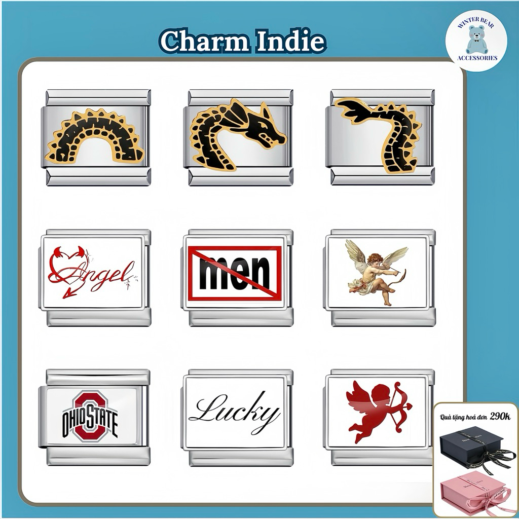 Vòng tay ITALIAN CHARM (MẪU CHARM INDIE ) - Hàng có sẵn - DIY 9mm Thép Không Gỉ