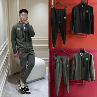  Đồ bộ nam dài tay thu đông PB nỉ 2 da in logo ngực phối sọc khoá zip da áo cổ bomber basic boy phố BD90P 