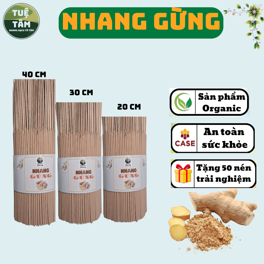 Nhang Gừng TUỆ TÂM Nhang Thơm Sạch Nguyên Liệu Gừng Cây Bời Lời Bột Trầm Hương
