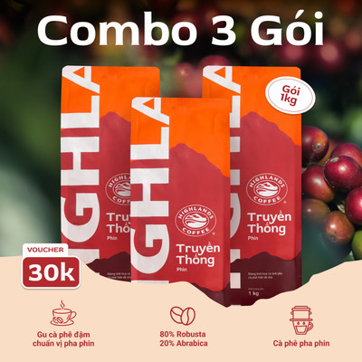 Combo 3 Cà Phê Bột Truyền Thống Highlands Coffee 1Kg