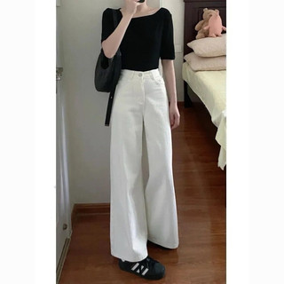 Quần Jean Ống Rộng Basic Màu Trắng Dễ Mix Đồ Tôn Dáng Tocjean