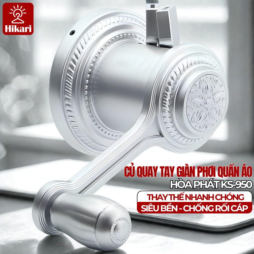 Bộ Tời Giàn Phơi Quần Áo Thông Minh KS-950 | Củ Quay Tay Hòa Phát, Chống Rối Cáp, Hợp Kim Nhôm, Chịu Tải 55kg