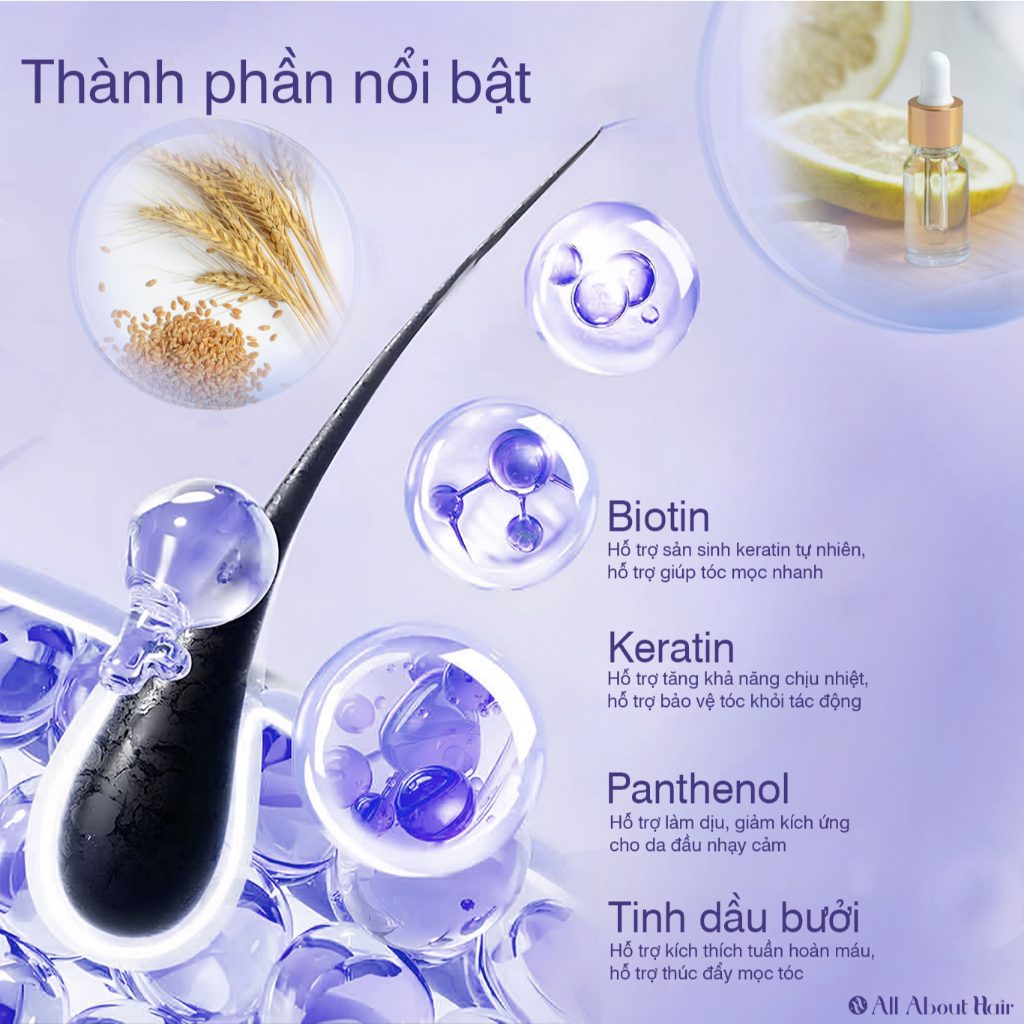 Xịt dưỡng tóc Biotin Thuần chay AAH ALL ABOUT HAIR hỗ trợ tóc chắc khỏe giảm rụng bóng mượt Spray Ve