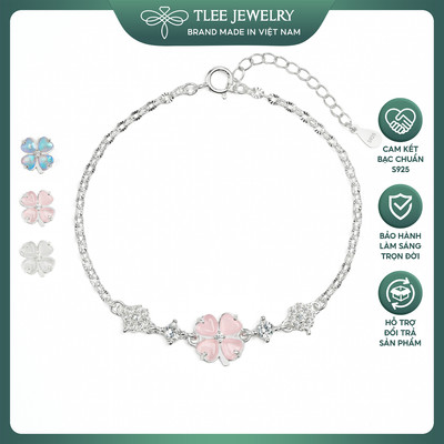 Lắc tay bạc nữ dây hoa cỏ bốn lá cánh tim đính đá đa sắc thu hút may mắn TLEE JEWELRY LT0469 (LIVE)