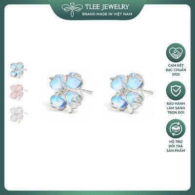 Khuyên tai bạc nữ cỏ bốn lá cánh tim đính đá đa sắc thu hút may mắn TLEE JEWELRY B0637 (LIVE)