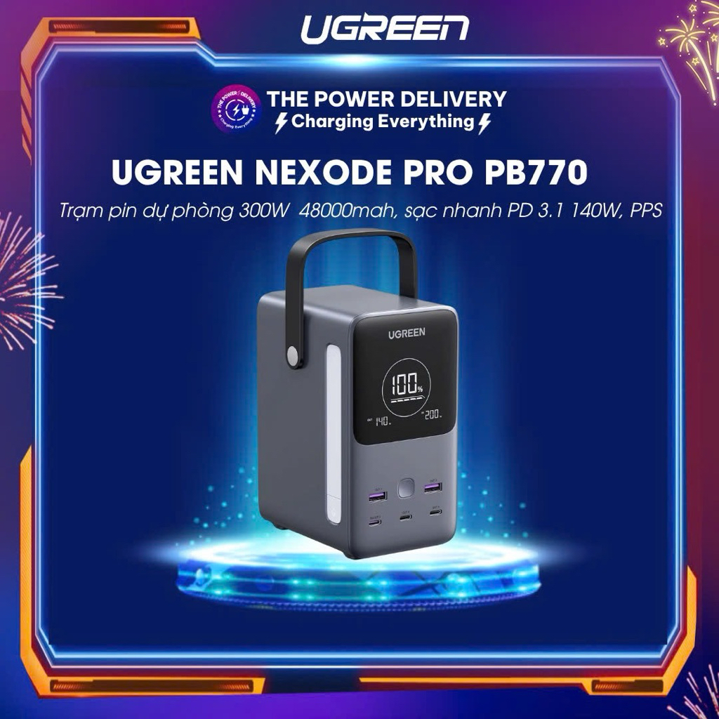 Trạm Pin Dự Phòng Ugreen Nexode Pro PB770 300W dung lượng 48000mah, Sạc Nhanh PD 3.1 140W, PPS, Gọn 
