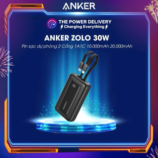  Pin Sạc Dự Phòng Anker Zolo 30W 2 Cổng 1A1C 10.000mAh 20.000mAh Tích Hợp Sẵn 2 Cáp USB-C & L  A1680 A1681 