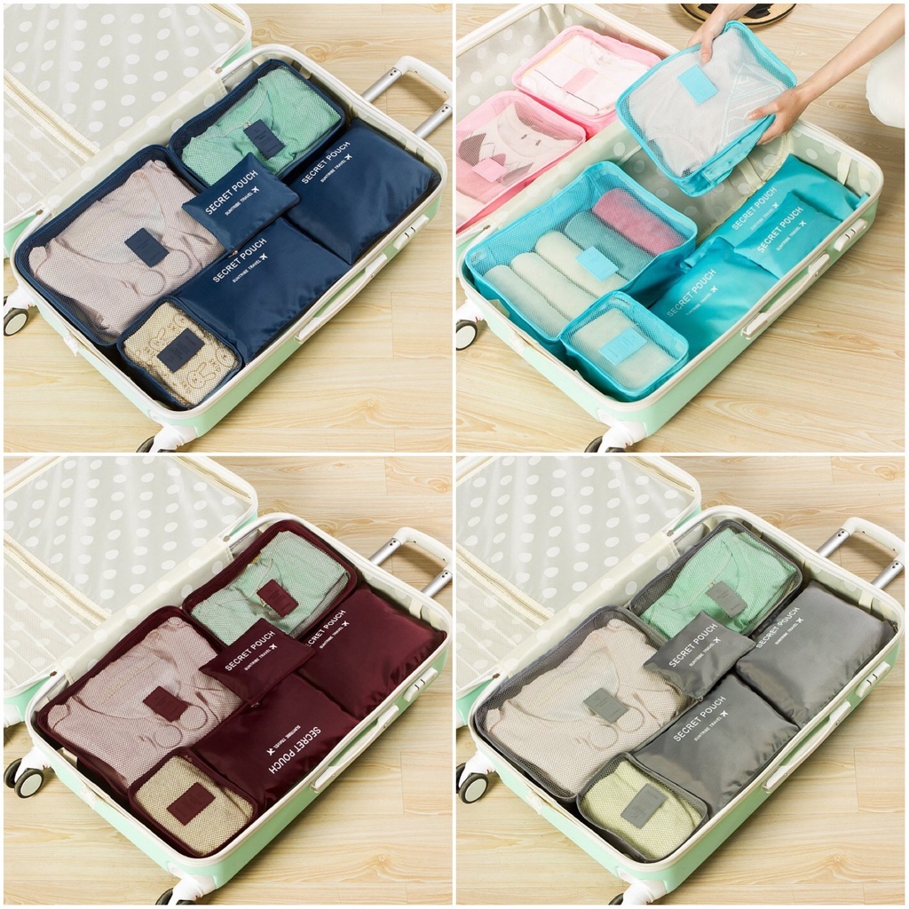 Set 6 túi du lịch chống thấm SECRET POUCH chống thấm giúp sắp xếp hành lý gọn gàng thông minh