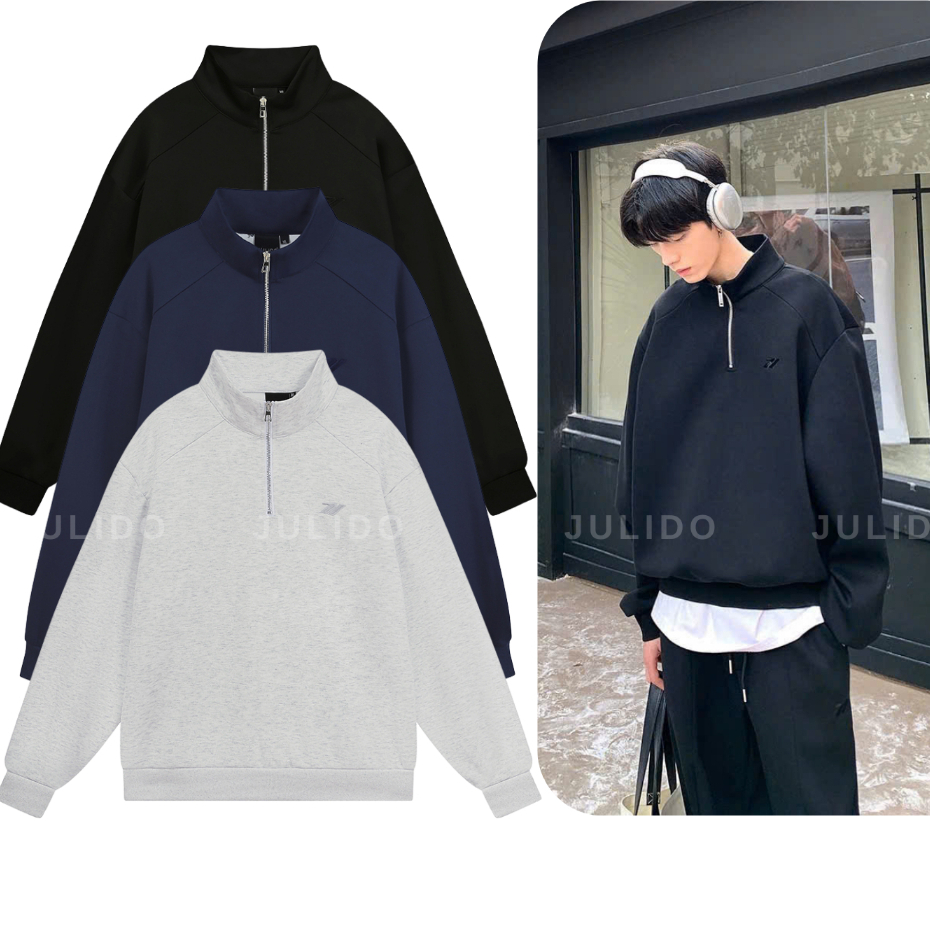 Áo Sweater cổ zip JULIDO vải nỉ 2 da có khóa cổ form rộng unisex