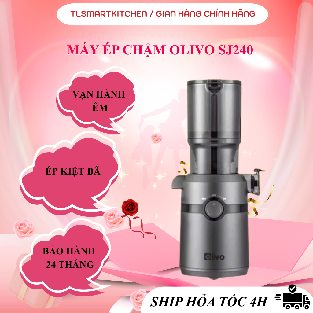 Máy Ép Chậm OLIVO SJ240 - Máy Ép Trái Cây, Rau Củ Kiệt Bã 98% - Làm Kem Hoa Quả - Dễ Vệ Sinh