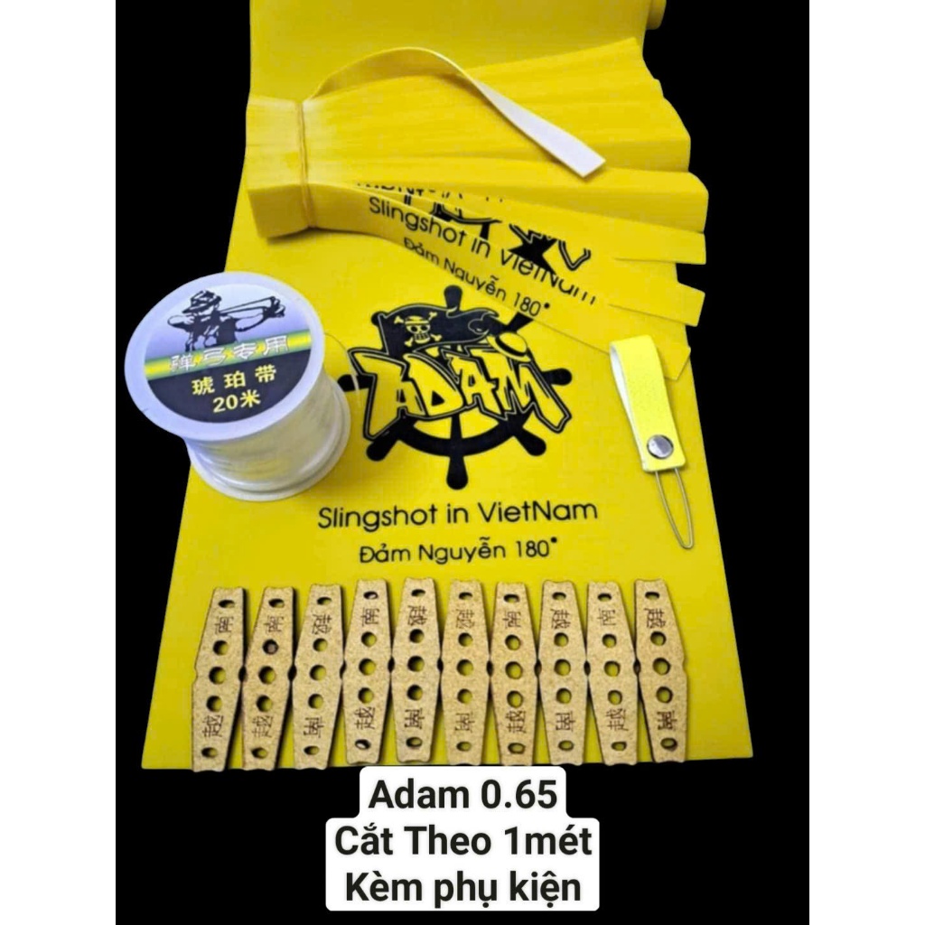 01 dây thun ná cao su adam 0.65 VÀNG 1m khổ tới má cắt sẵn kèm phụ kiện