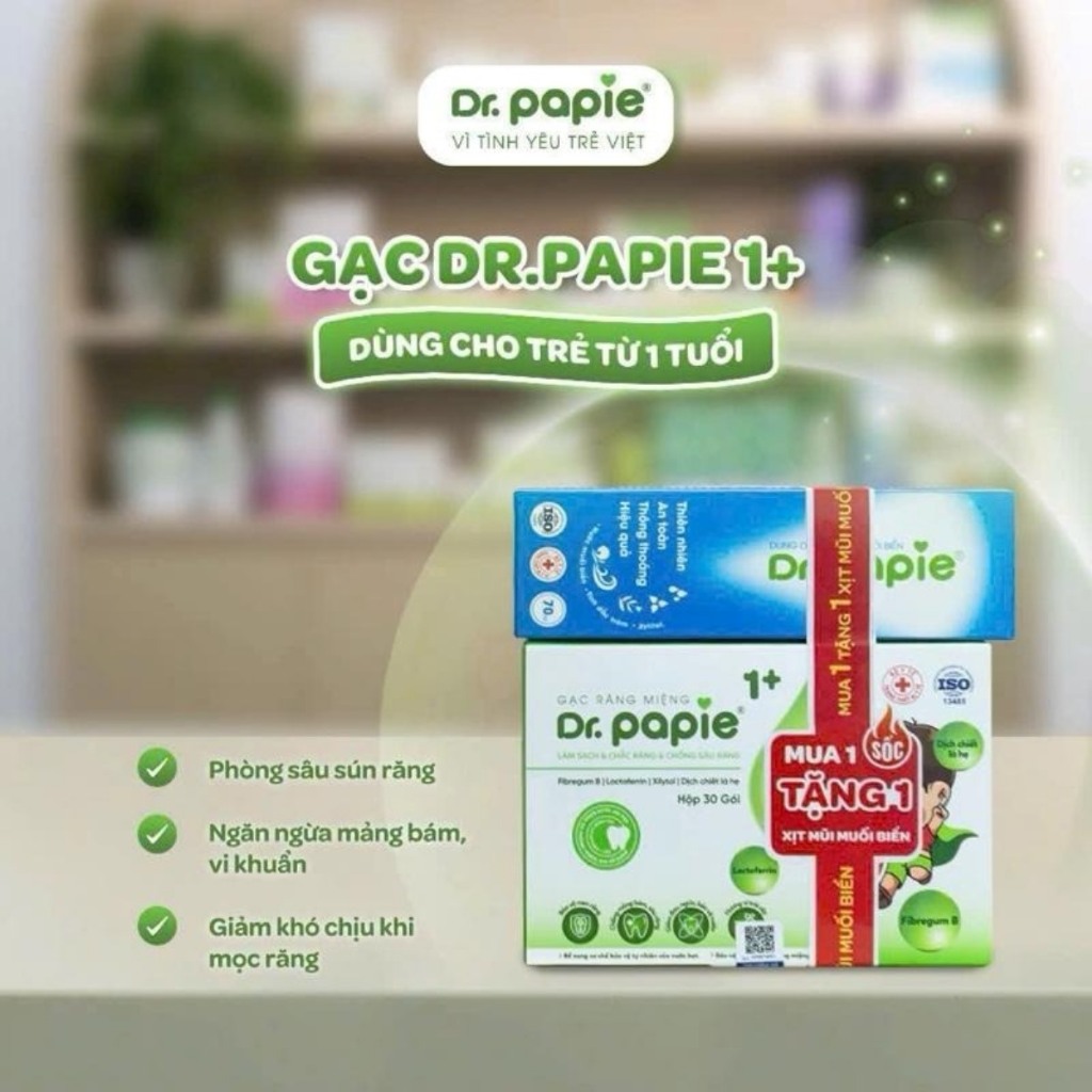 Gạc răng miệng DR.PAPIE 1+ cho Bé - Giải pháp đột phá ngăn ngừa sâu sún răng Papie