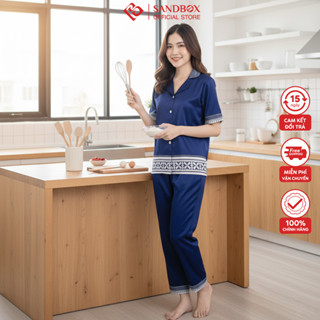  Bộ Pijama SANDBOX đồ bộ quần dài áo cộc,lụa latin cao cấp,họa tiết thiết kế độc quyền BPC25007 