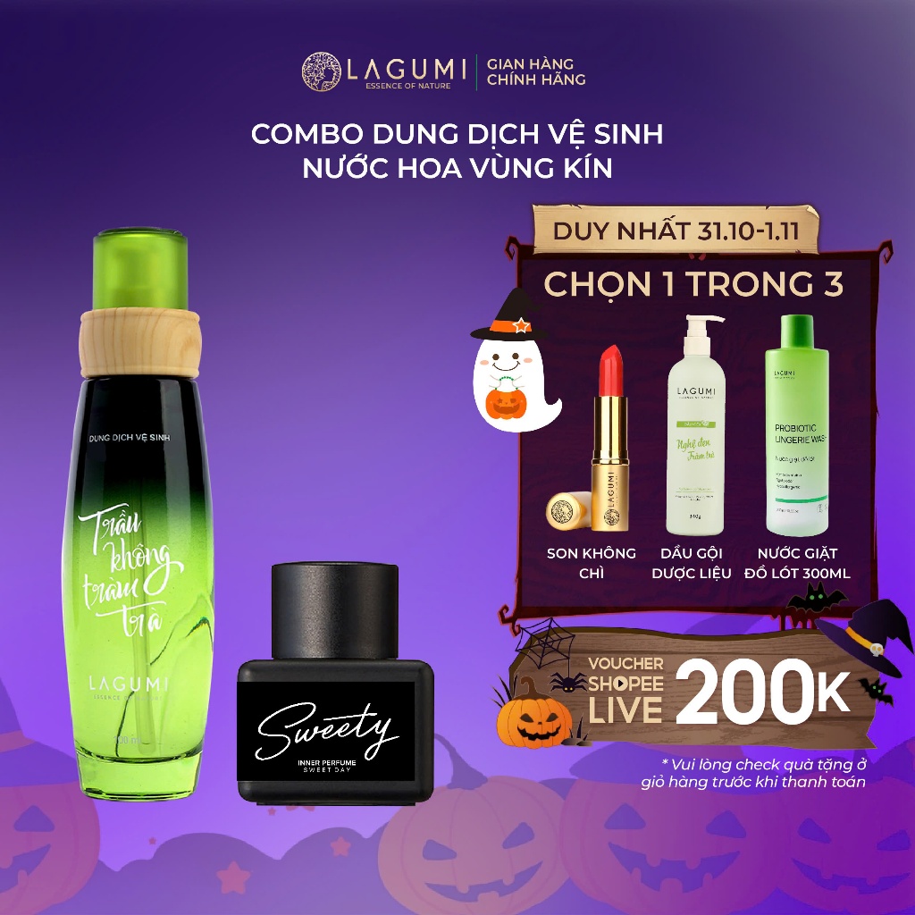 Bộ Dung Dịch Vệ Sinh Phụ Nữ Lagumi 100ml và Nước Hoa Vùng Kín Lagumi Làm Sạch Giúp Khử Mùi Lưu Hương