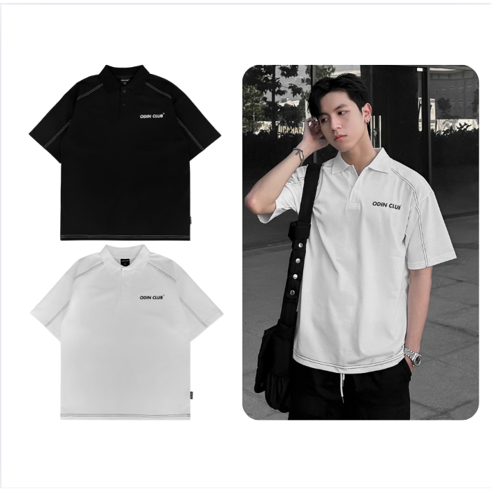 Áo polo oversize Hydra ODIN CLUB, Áo thun có cổ form rộng nam nữ unisex chất liệu vải cá sấu TC