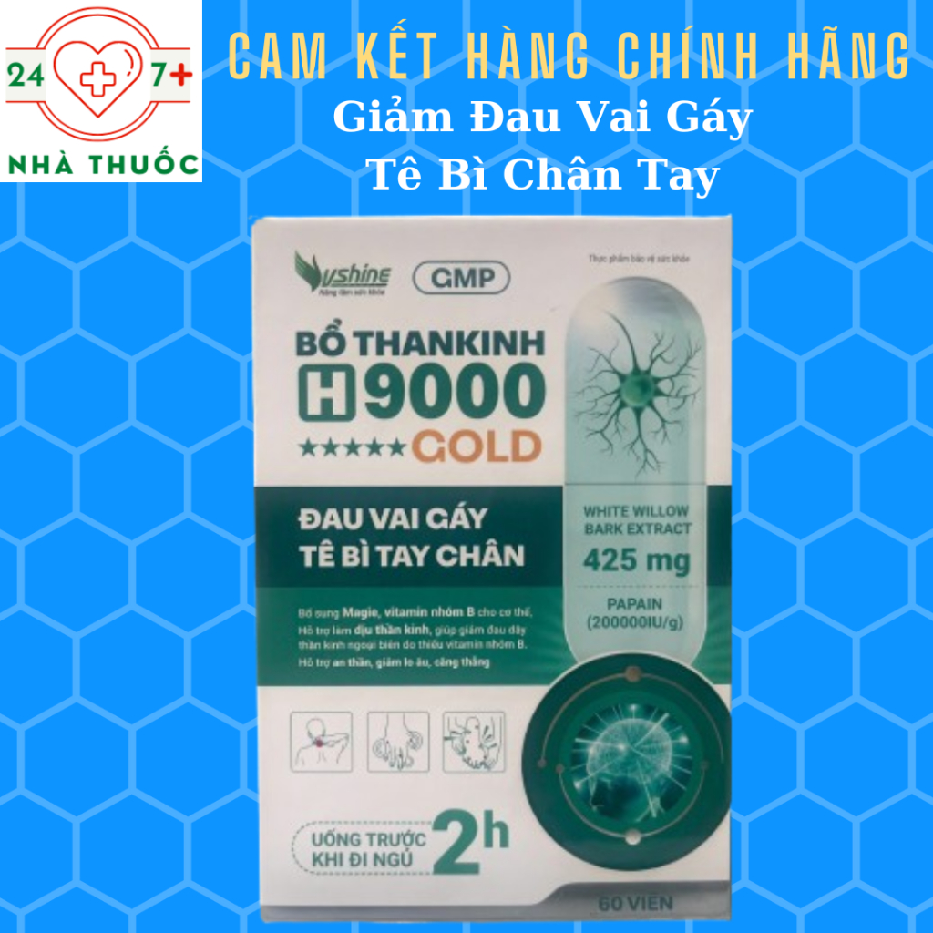Bổ Thần Kinh H9000 Gold [HD 2028, 60v)-Giảm Nhức Mỏi, Tê Bì Chân Tay, Giảm Căng Thẳng Lo Âu, Mất Ngủ
