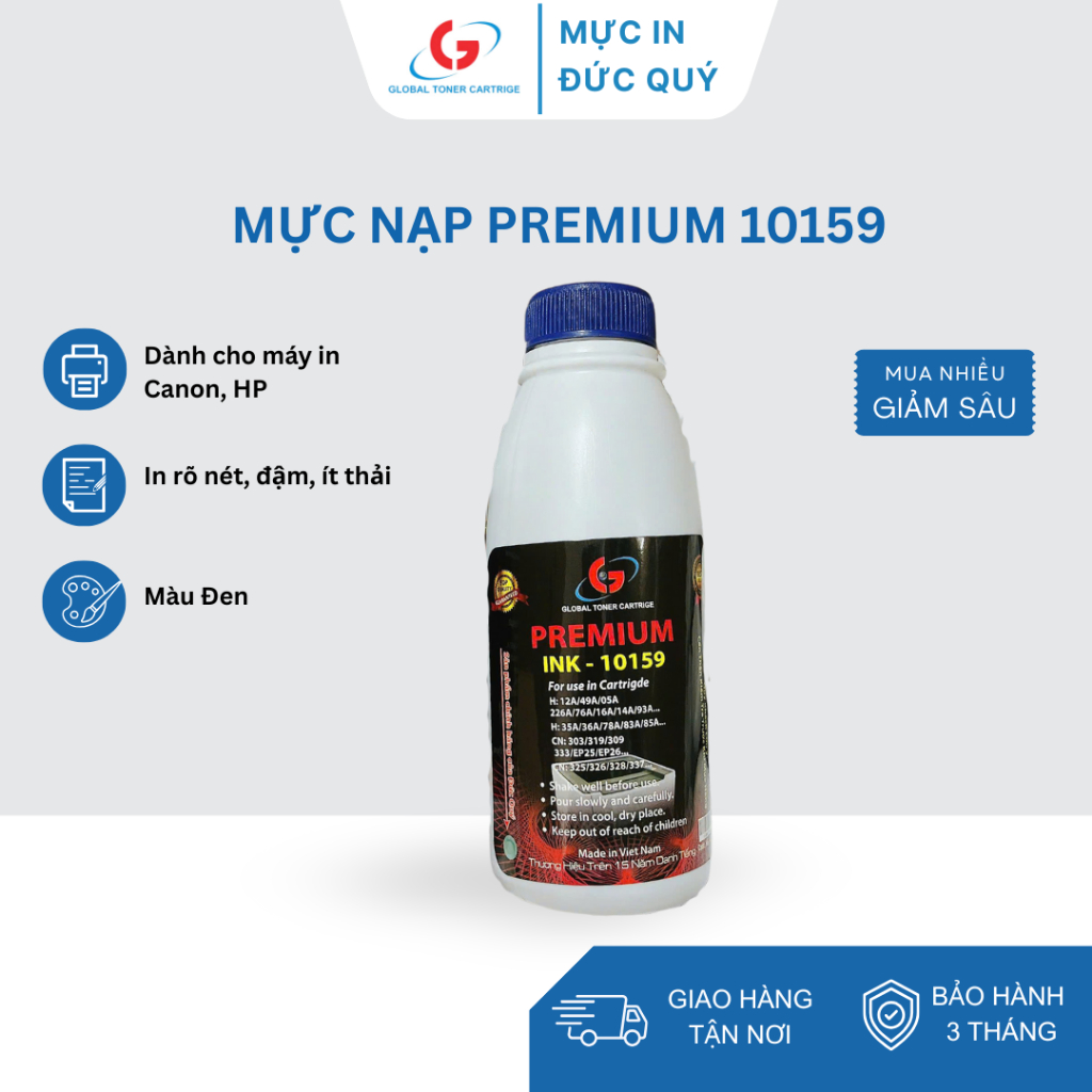 Mực Nạp Máy In Premium 10159 Global Toner – Đậm Nét, Tương Thích Canon LBP 2900 & Nhiều Dòng Hộp Mực Lớn | Đức Quý