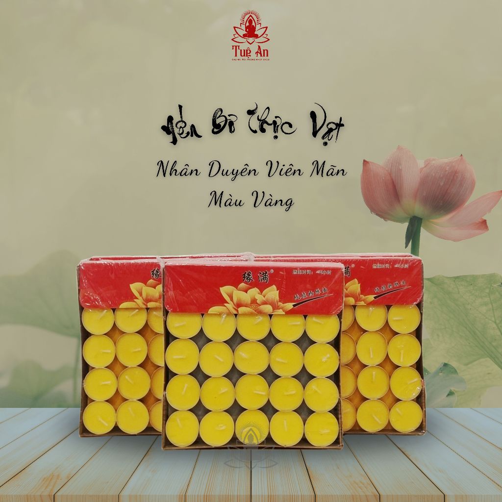 Nến bơ thực vật Tuệ An, Nhân Duyên Viên Mãn, nến 4 giờ không khói, hộp 100 viên, nến bơ cúng Phật