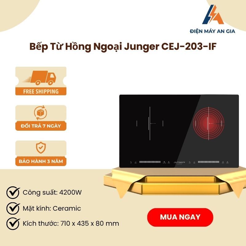Bếp Từ Kết Hợp Hồng Ngoại Junger CEJ-203-IF - Lắp Âm - 2 Vùng Nấu - Tiết Kiệm Điện - PEB