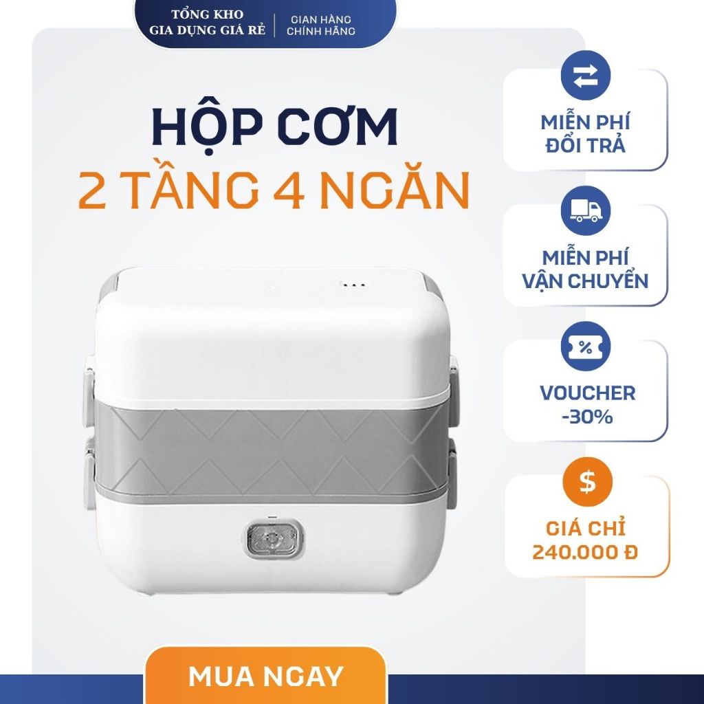Hộp cơm cắm điện 2 tầng 4 ngăn inox giữ nhiệt hâm đóng và tự nấu chín thức ăn, Cà Men Đựng Cơm Đi Làm. New - HC2