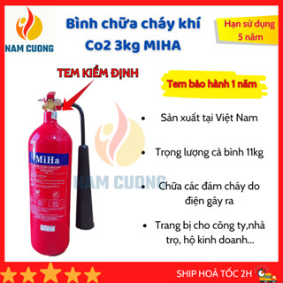  Bình chữa cháy bình cứu hoả khí Co2 3kg MT3 chuyên dùng cho gia đình dùng trong phòng kín dạng khí Co2 