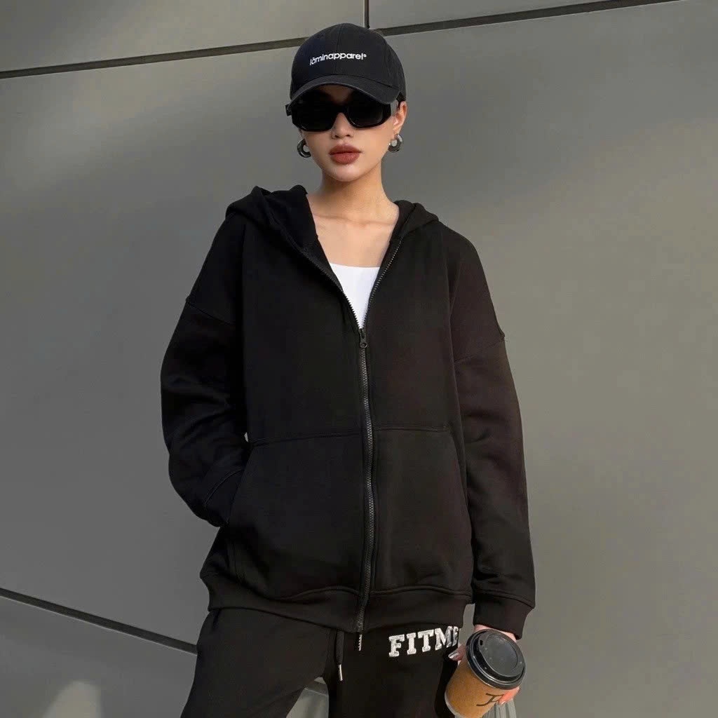 075 Áo khoác nỉ hoodie nữ phong cách Hàn Quốc, Áo khoác hoodie zip tay bồng siêu xinh