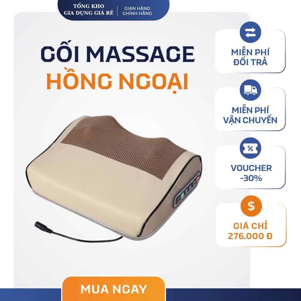 Gối Massage Cổ Vai Gáy Body, Máy Massage Hồng Ngoại 20 Bi Cao Cấp Hỗ Trợ Mát Xa Toàn Thân Hiệu Quả - G3